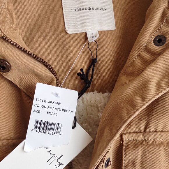 🆕Thread & Supply Canvas Utility Barn Jacket Sherpa Lined Cargo Boho Women Small - Picture 10 of 12